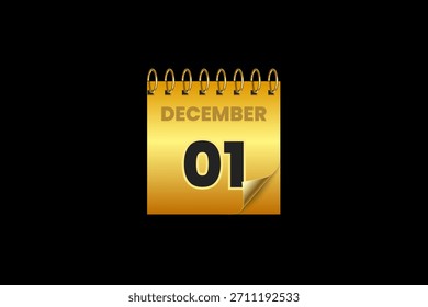 1 Dezember Kalender Symbol Textseite monatliches Web-Design auf schwarz-goldenem Hintergrund Vektor, Symbol oder Illustration mit dem Monat Dezember 1