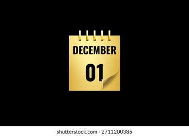 1 Dezember Kalender Symbol Textseite monatliches Web-Design auf schwarz-goldenem Hintergrund Vektor, Symbol oder Illustration mit dem Monat Dezember 1