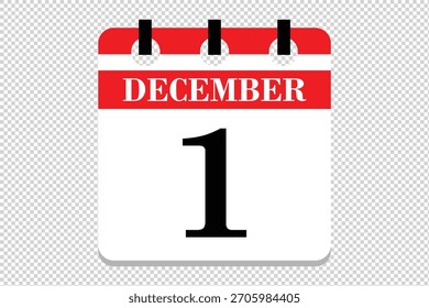 1 December Calendar icon vector, 1 dates of December month calendar icon, dates of December 1 icon calendar, vector calendar icon.