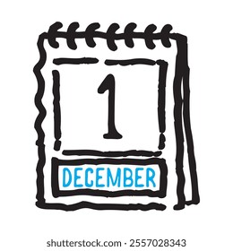 1 December date calendar - A simple yet elegant line art illustration of a date calendar captures the essence of organization and timekeeping. The clean lines and minimalistic design 