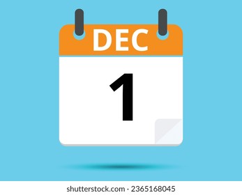 1 December. Flat icon calendar isolated on blue background. Vector illustration.