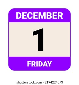 1 December, Friday. Date template. Useful design for calendar or event promotion. Vector illustration EPS 10 File.  