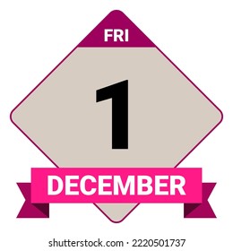 1 December, Friday. Date template. Useful design for calendar or event promotion. Vector illustration EPS 10 File. Isolated on white background.