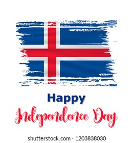 1 December, Iceland Independence Day background in national flag color theme. Celebration banner with waving flag. Vector illustration