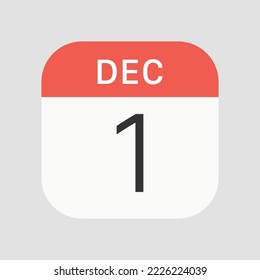 1 December icon isolated on background. Calendar symbol modern, simple, vector, icon for website design, mobile app, ui. Vector Illustration