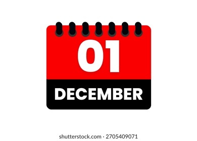 1 de diciembre de mayo de un mes Vector de un solo día, ilustración, calendario con el color rojo, negro y blanco de fondo