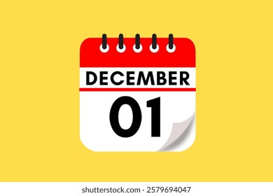 1 December month single day vector, illustration, calendar with red, black, white and yellow color background calendar December 1