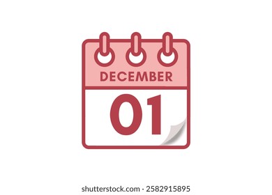 1 December month single day vector, illustration, calendar with maroon, rose and white color background calendar December 1