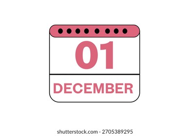 1 December month single day vector, illustration, calendar with peach, black and white color background calendar icon of December 1