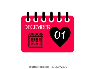 1 December month single day vector, illustration, calendar with red, black and white color background calendar icon of December 1