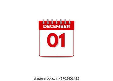 1. Dezember Monat einzelner Tag, Vektorgrafik, Kalender mit schwarz-weißem Hintergrund, Kalendersymbol vom 1. Dezember