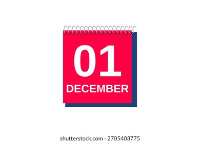 1. Dezember Monat einzelner Tag, Vektorgrafik, Kalender mit roter, blauer und weißer Hintergrundfarbe, Kalendersymbol vom 1. Dezember