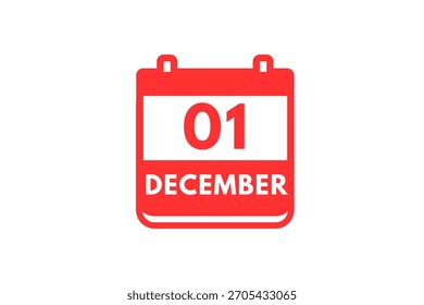 1 December month single day vector, illustration, calendar with red and white color background calendar icon of December 1