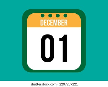 1 December orange calendar vector. December date with square on light background.