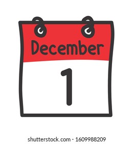 1 December. Vector flat daily calendar icon. Date and time, day, month. Holiday