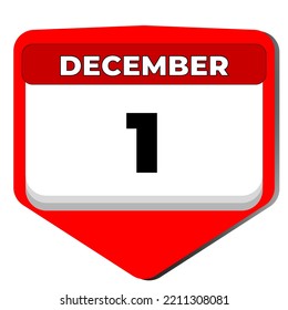 1 December vector icon calendar day. 1 date of December. First day of December. 1st date number. 1 day calendar. One date. Romania great union, World AIDS. Vector illustration