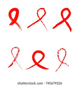 1 december Vector illustration for World AIDS day. Watercolor symbol - red satin ribbon. Hand drawn ribbon. Grunge style. EPS10. Design template for poster, banner, flayer, web, card.