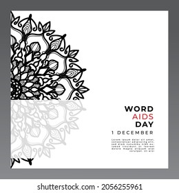 1 December world aids day banner or card template and background with mandala.