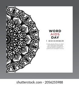 1 December world aids day banner or card template and background with mandala.