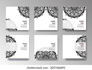 1 December world aids day banner or card template and background with mandala