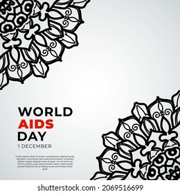 1 December world aids day banner or card template and background with mandala. EPS 10