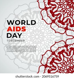 1 December world aids day banner or card template and background with mandala. EPS 10