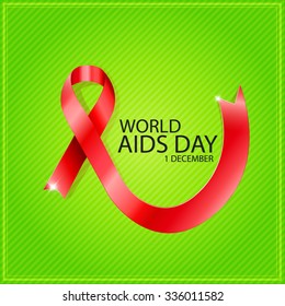 1 December World Aids Day poster with text and red ribbon of aids awareness. Editable - very easy to use.