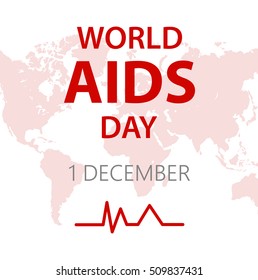 1 December - World aids day. Aids awareness background with red ribbon and planet silhouette. Vector illustration