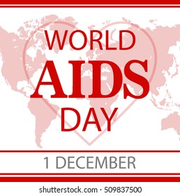 1 December - World aids day. Aids awareness background with red ribbon and planet silhouette. Vector illustration