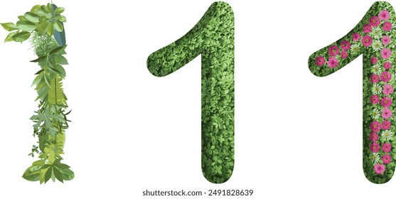 1, design made from green grass, leaves and flower, .suitable for birthday, anniversary and memorial day templates, go green concept	

