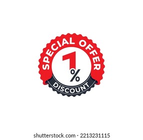 1% Discount Coupon. Sale tags set vector badges template. Sale offer price sign. Special offer symbol. Discount promotion. Discount badge Stamp shape. Vector illustration design