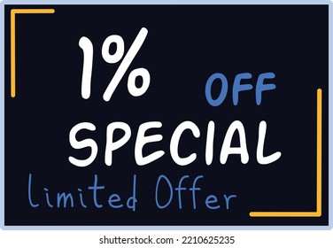 1% Discount Limited Special Offer vector art illustration in purple background color and fantastic font with attractive color combination
