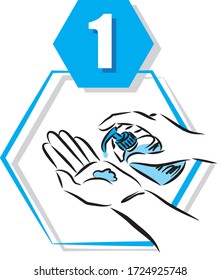 1 desinfección de la prevención manual paso a paso ilustración vectorial