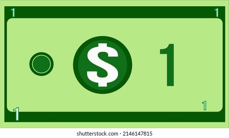 $1 dollar bill in illustrative format. Dollar with representation of a cipher in the center