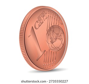 1 euro cent coin reverse. Realistic vector 1 euro cent coin reverse in 3D rendering. 3D vector illustration.