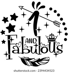 1 and fabulous birthday black vector graphic design