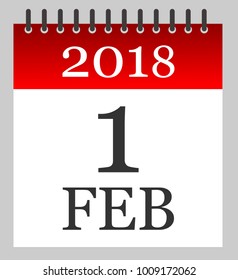 1 Feb 2018 - First of February 2018 - Daily Calendar- illustration - Vector