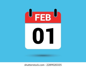 1 February Calendar Date Flat Icon Day 1 Vector Illustration