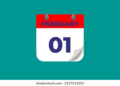 1 February calendar icon text page monthly web design on red, and blue background vector, icon, or illustration with the month of February 1