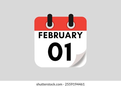 1 February calendar icon text page monthly web design on red, white, black and ash background vector, icon, or illustration with the month of February 1