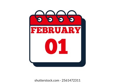 1 February calendar icon text page monthly web design on red, black and white background vector, icon, or illustration with the month of February 1