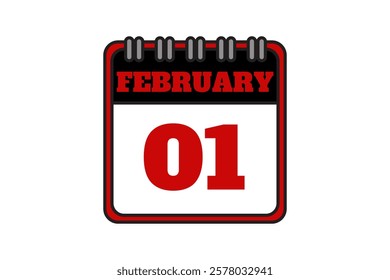 1 February calendar icon text page monthly web design on red, black and white background vector, icon, or illustration with the month of February 1