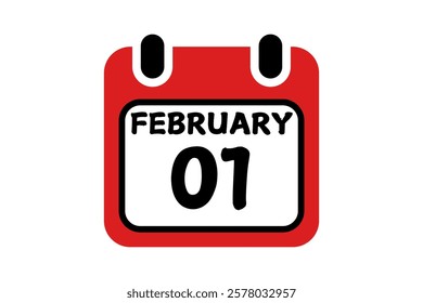 1 February calendar icon text page monthly web design on red, black and white background vector, icon, or illustration with the month of February 1