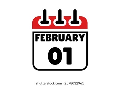 1 February calendar icon text page monthly web design on red, black and white background vector, icon, or illustration with the month of February 1