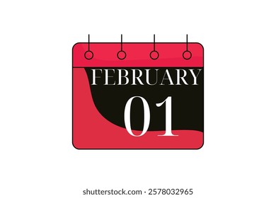 1 February calendar icon text page monthly web design on red, black and white background vector, icon, or illustration with the month of February 1