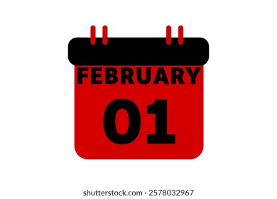 1 February calendar icon text page monthly web design on red, black and white background vector, icon, or illustration with the month of February 1