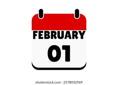 1 February calendar icon text page monthly web design on red, black and white background vector, icon, or illustration with the month of February 1