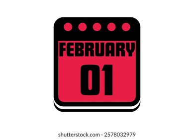 1 February calendar icon text page monthly web design on red, black and white background vector, icon, or illustration with the month of February 1