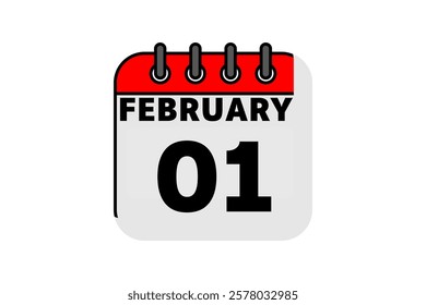 1 February calendar icon text page monthly web design on red, black and white background vector, icon, or illustration with the month of February 1