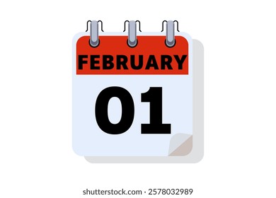 1 February calendar icon text page monthly web design on red, black and white background vector, icon, or illustration with the month of February 1